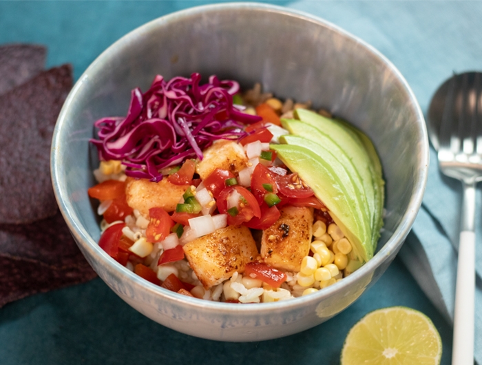 bowl filled with fish taco ingredients